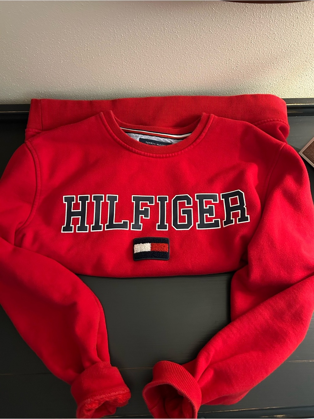 Tommy Hilfiger Red Crewneck with Chest Logo Patch